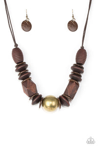Grand Turks Getaway Paparazzi Brass Wood Necklace