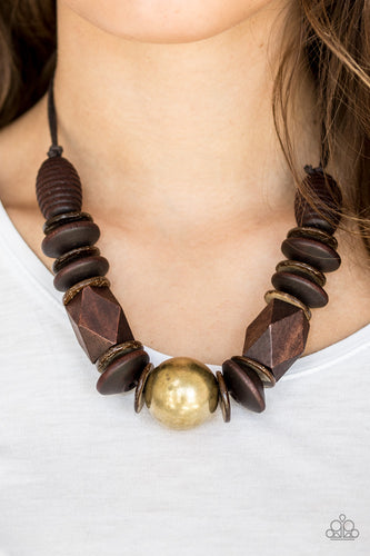 Grand Turks Getaway Paparazzi Brass Wood Necklace