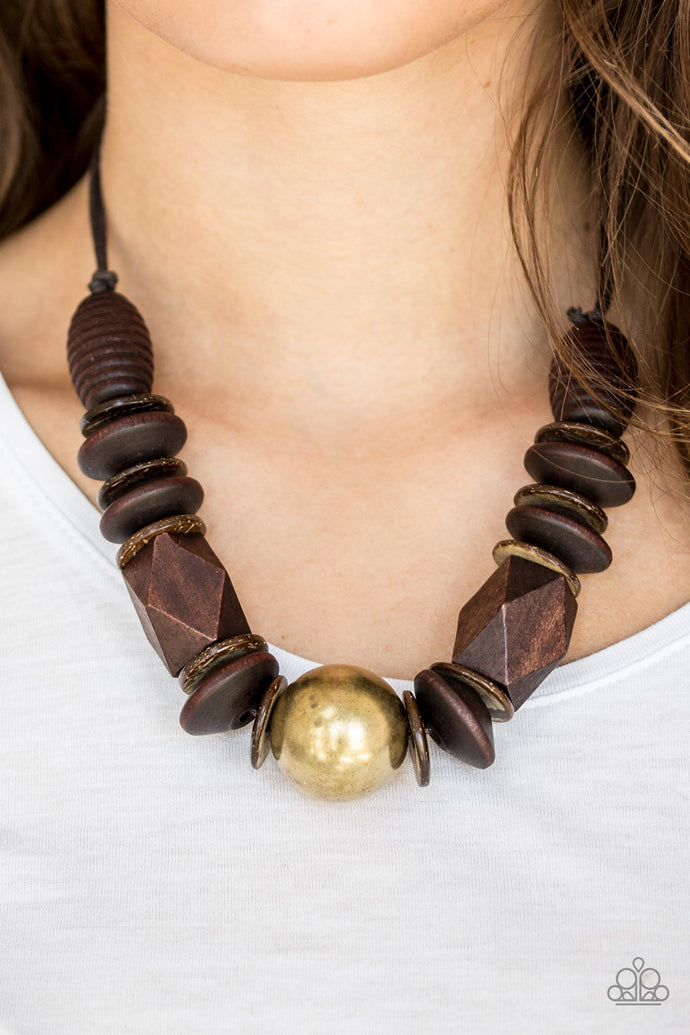 Grand Turks Getaway Paparazzi Brass Wood Necklace