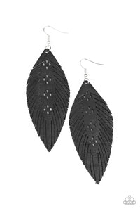 Wherever The Wind Takes Me Papazzai Black Leather Earrings