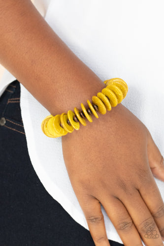 Caribbean Reefs Paparazzi Yellow Wood Bracelet