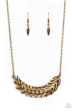 Load image into Gallery viewer, Flight of FANCINESS Paparazzi Brass Feather Bling Necklace