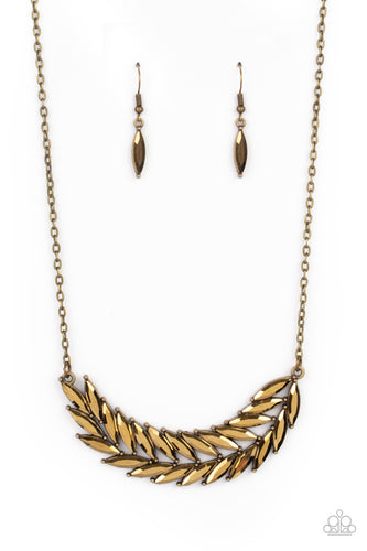 Flight of FANCINESS Paparazzi Brass Feather Bling Necklace