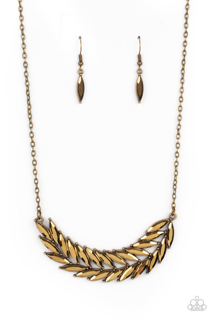 Flight of FANCINESS Paparazzi Brass Feather Bling Necklace