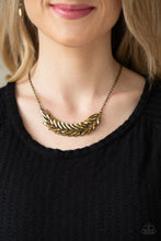 Load image into Gallery viewer, Flight of FANCINESS Paparazzi Brass Feather Bling Necklace