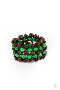 Tahiti Tourist Paparazzi Green and Brown Wood Bracelet