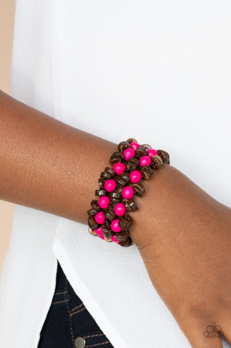 Tahiti Tourist Paparazzi Pink Wood Bracelet