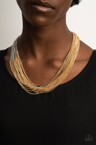 Metallic Merger Paparazzi Gold Silver Necklace