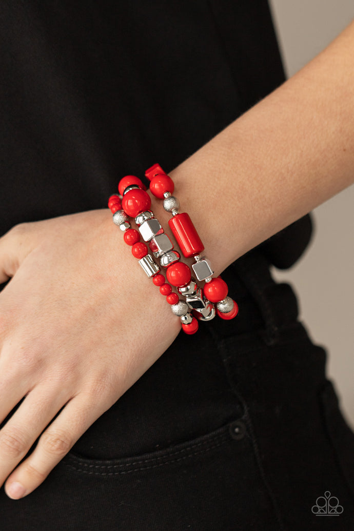 Perfectly Prismatic Paparazzi Red Bead Bracelet