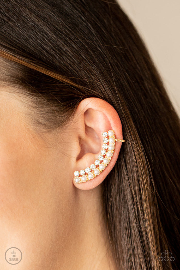 Doubled Down On Dazzle Paparazzi Gold Ear Crawler Earrings