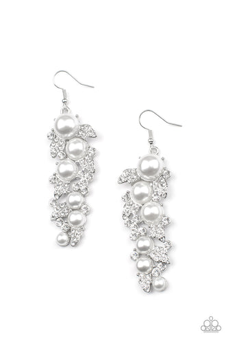 The Party Has Arrived Paparazzi White Pearl Bling Earrings