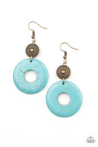 Earthy Epicenter Paparazzi Brass Blue Stone Earrings