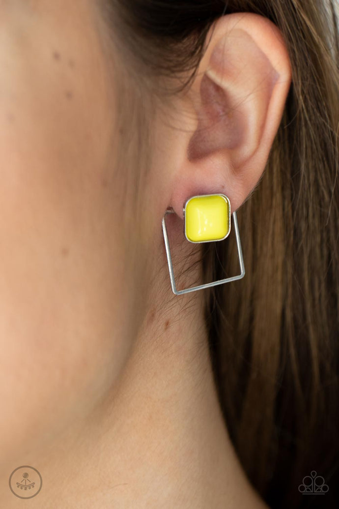 FLAIR and Square Paparazzi Yellow Post Earrings