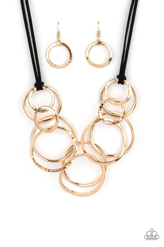 Spiraling Out of COUTURE Paparazzi Gold and Black Necklace