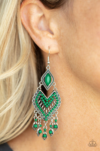 Dearly Debonair Paparazzi Green Earrings