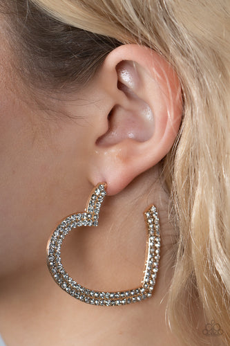 AMORE to Love Paparazzi Gold Heart Bling Earrings
