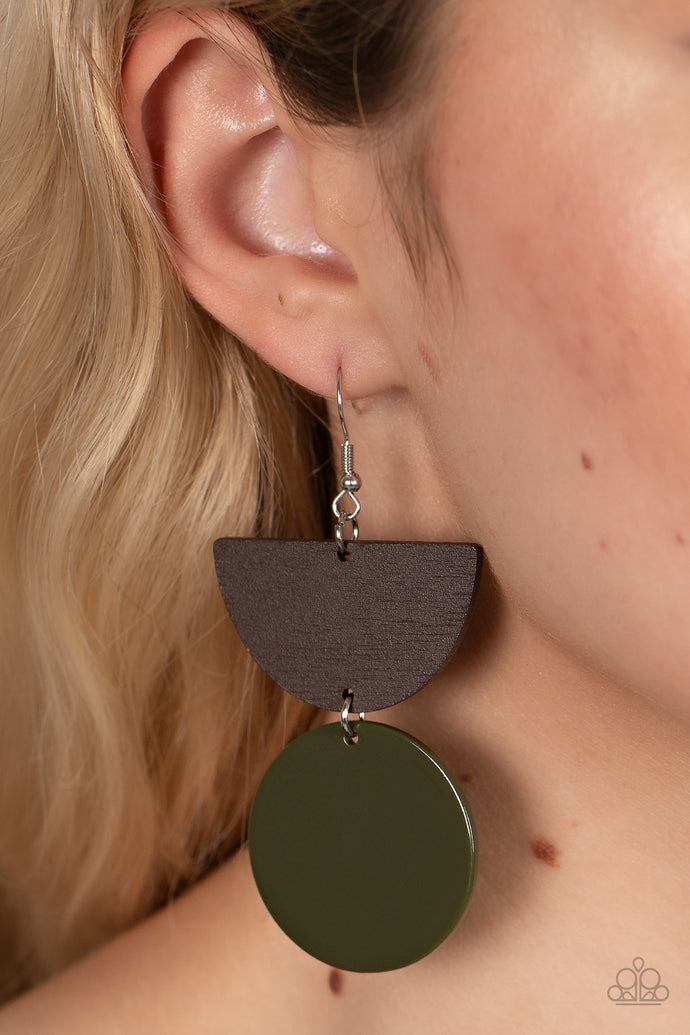 Beach Bistro Paparazzi Green Wood Earrings
