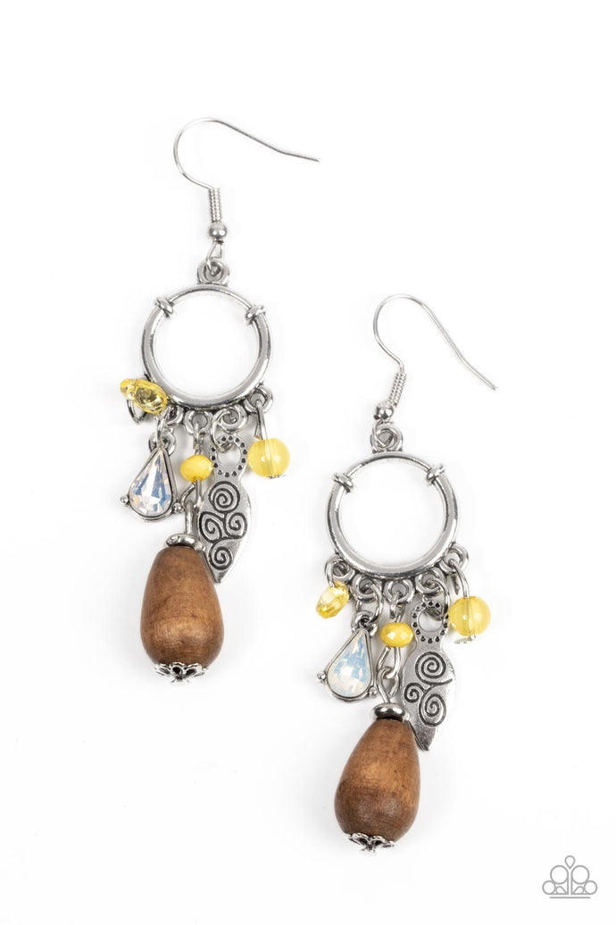 Bountiful Blessings Paparazzi Yellow Wood Earrings