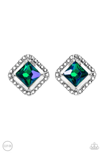 Cosmic Catwalk - Green Clip On Earrings