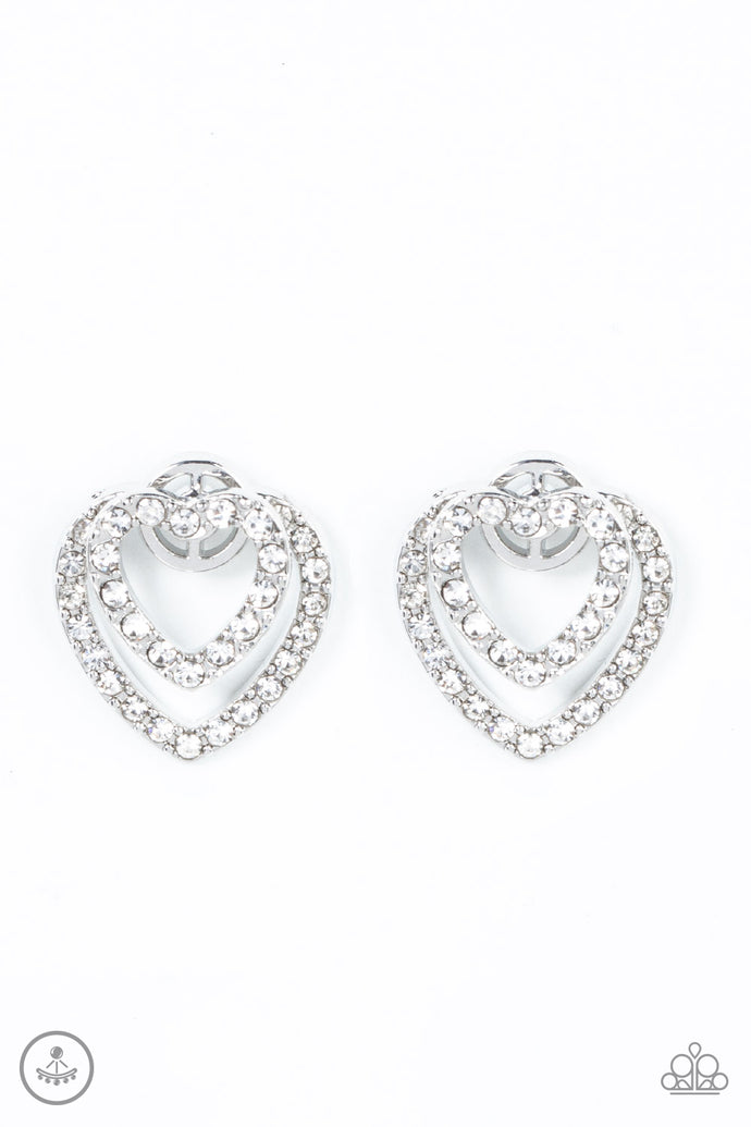 Ever Enamored Paparazzi White Heart Earrings