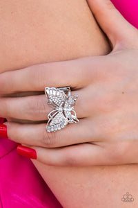 Fearless Flutter Paparazzi White Butterfly Ring