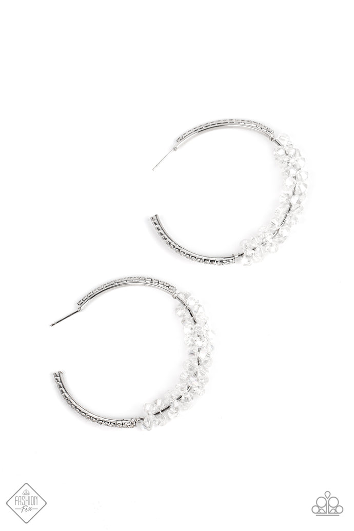 Bubble-Bursting Bling - White Bling Hoop Earrings