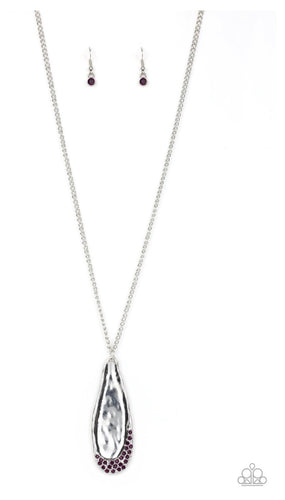 Metro Storm - Purple Rhinestones - Silver Teardrop Necklace