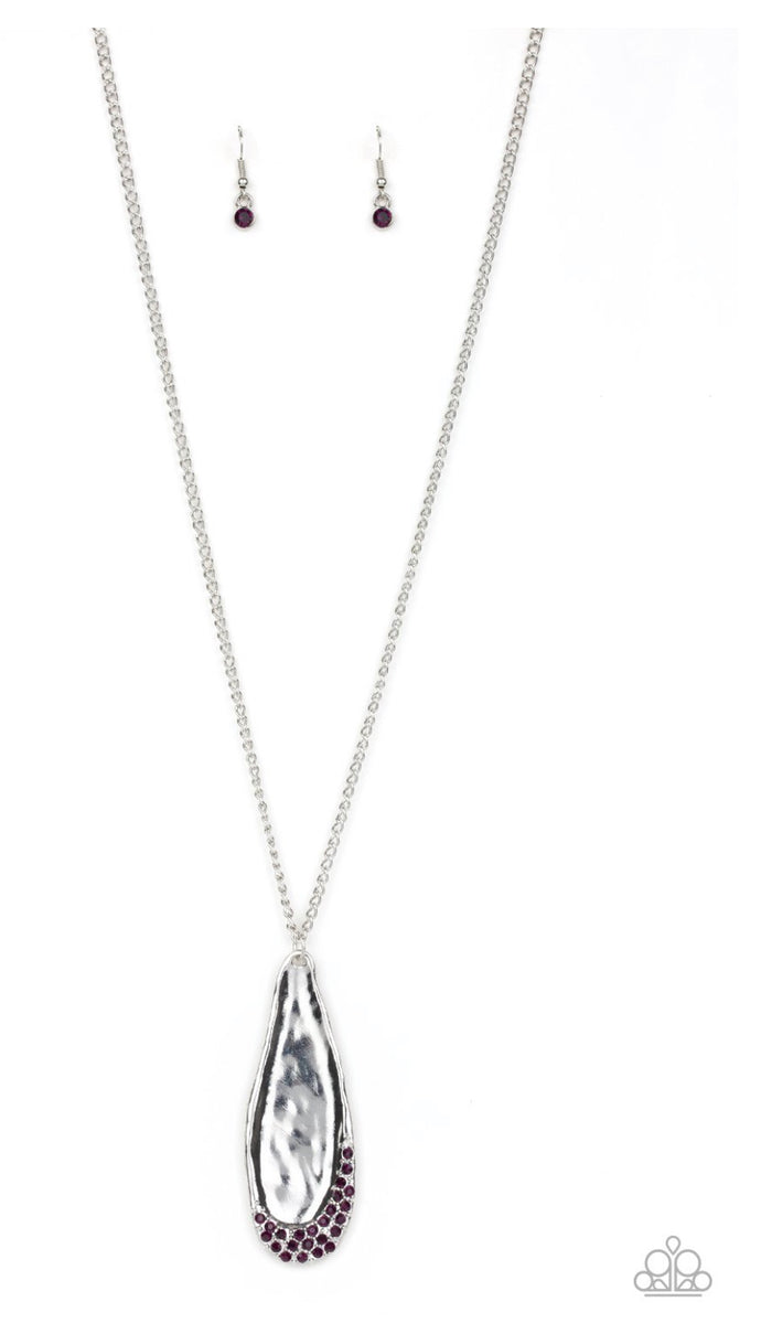 Metro Storm - Purple Rhinestones - Silver Teardrop Necklace