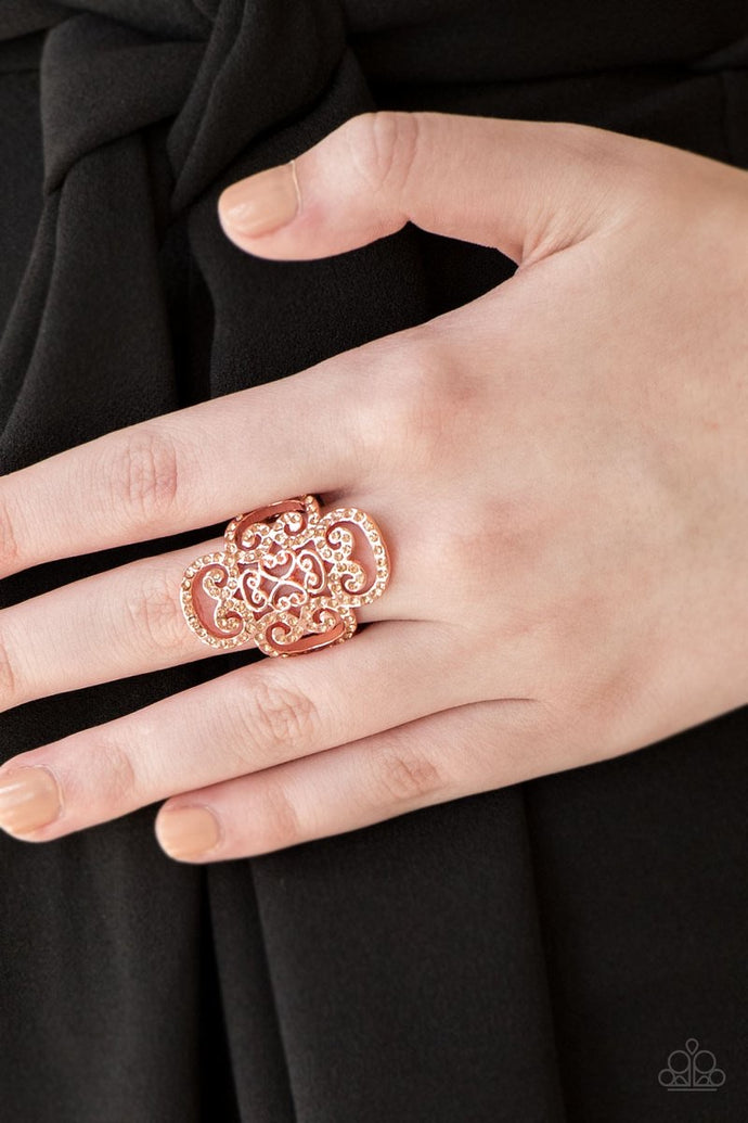 Regal Regalia Copper Peach Rhinestones  Papazzai Ring