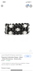 Undeniably Dapper - Black White Rhinestones Stretchy Band Bracelet