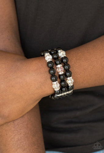Undeniably Dapper - Black White Rhinestones Stretchy Band Bracelet