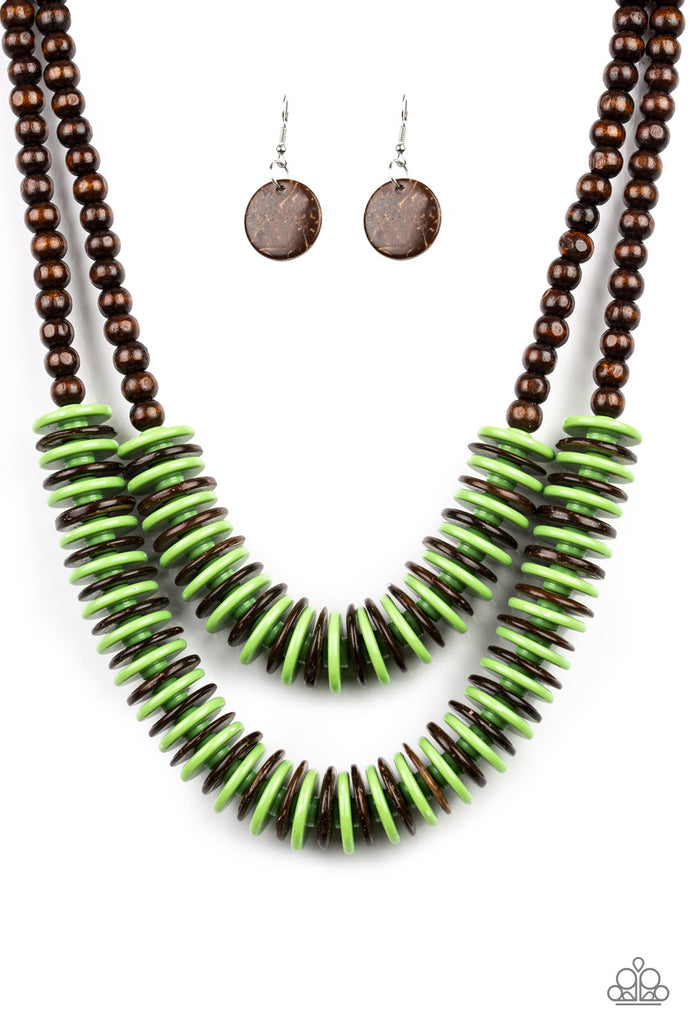 Dominican Disco - Green Wood Necklace