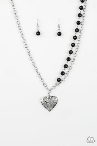 Forever In My Heart Papazzai Black Beads Silver Heart Necklace