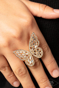 Paparazzi Flauntable Flutter - Black Diamond Life of The Party Exclusive Gold Ring